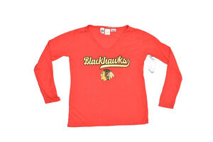 NEW Chicago Blackhawks NHL Red V-Neck Long Sleeve Knit Top Gameday Size L
